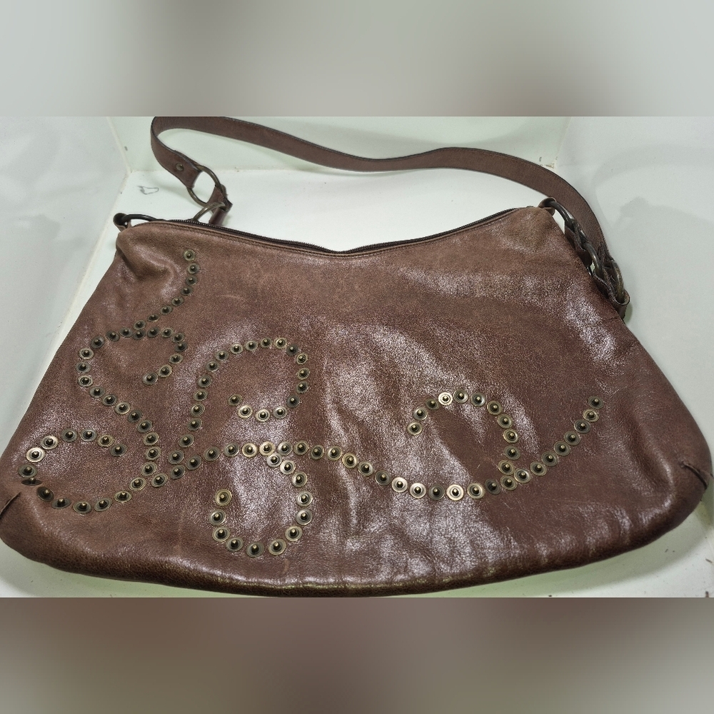 Berge Brown Leather Boho Shoulder Bag, Genuine Leather Made In Italy